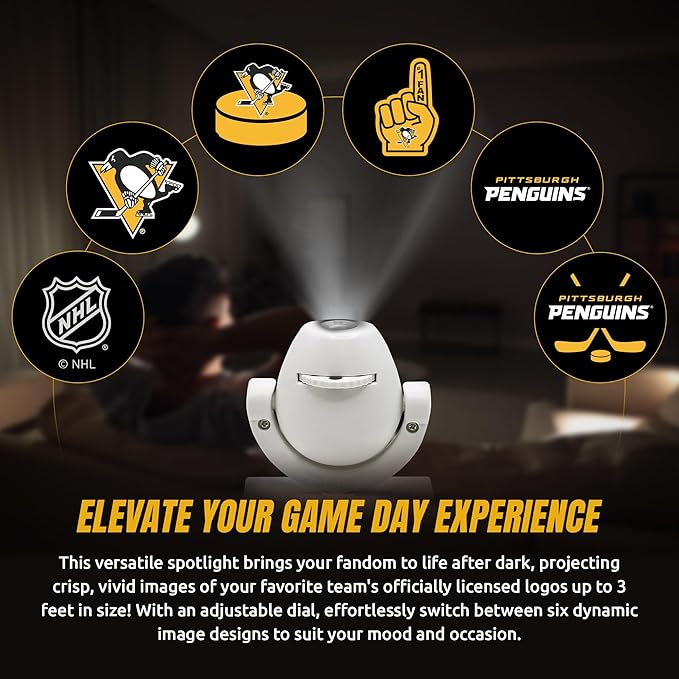 Sporticulture NHL American Hockey Pittsburgh Penguins LED Mini Spotlight Projector – 6 Team Logos Portable &amp USB Rechargeable – for Game Day Parties Dorm Rooms &amp More (No Button Batteries Re