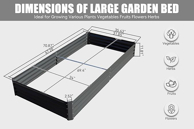 6x3x1ft Galvanized Raised Garden Bed Outdoor Planter GBoxes Large Metal Planter Box for Gardening Vegetables Fruits FlowersGray