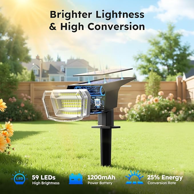 TECKNET Spot Lights Outdoor with 59 LED 8 Pack Solar Lights Waterproof IP65 Auto On/Off Solar Spot Lights Outdoor 3 Lighting Modes Solar Powered Garden 2-in-1 Solars Landscape Light(Cool White)