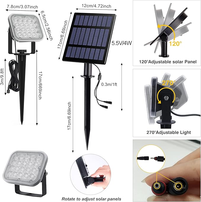 Solar Spot Lights Outdoor 20 LED IP65 Waterproof Solar Landscape Spotlights Dusk-to-Dawn 3000K Warm White Outdoor Spot Light Lighting for Yard Garden Driveway Porch Walkway 4-in-1