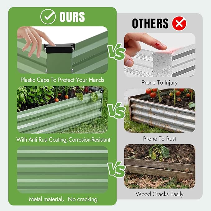 INNO STAGE Galvanized Raised Garden Bed Kits 8x2x1ft Metal Raised Garden Beds Outdoor Large Steel Raised Planter Bed with Gloves for Vegetables &amp Flowers Patio Ground Planter Box(Olive Green 2P