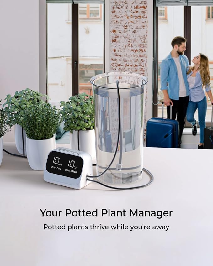 Automatic Watering System for Potted Plants Plant Waterer DIY Drip Irrigation Kit with Smart Timer Waterproof LED Display &amp Large Capacity Battery Precise Distribution of Water (White)