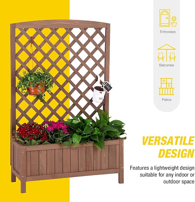Garden Planter Box with Trellis Raised Garden Bed Outdoor for Climbing Plants Flowers High Capacity