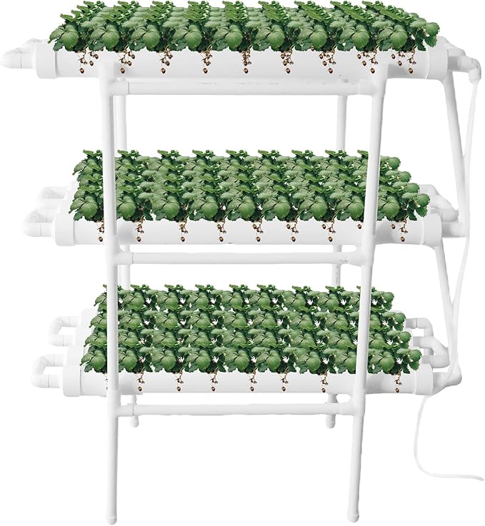 Hydroponics Growing System Kit 108 Plant Sites3 Layers 12 40 Long Food-Grade PVC-U PipesOutdoor Hydroponics Growing System with Water PumpTimerNest Basket and Sponge for Leafy Vegetables