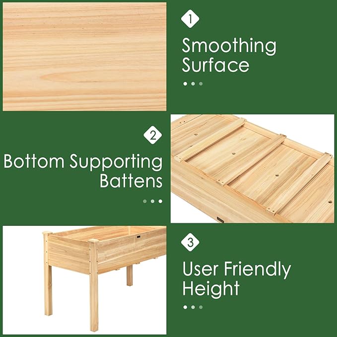 Giantex Raised Garden Bed Kit Elevated Planter Box for Vegetables Fruits Herb Grow Heavy Duty Natural Cedar Wood Frame Gardening Planting Bed for Deck Patio Yard 49.5X23.5X30.0
