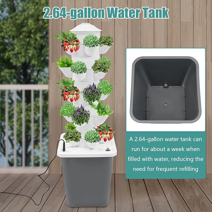 ZAIHW 25-Plant Vertical Tower Garden System Indoor Hydroponic Growing Kit with Pump &amp Water Level Gauge Vertical Vegetable Planter for Gardening Enthusiasts