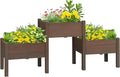 Outsunny Raised Garden Bed with 3 Planter Box Elevated Wooden Plant Stand with Drainage Holes for Vegetables Herb and Flowers Coffee