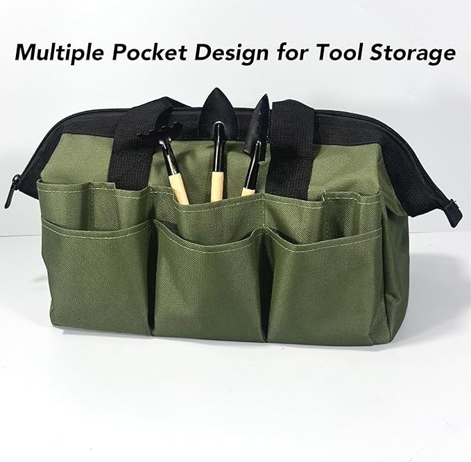 Fafeicy Gardening Tool Set 5 Pieces Garden Tools with Wide Soil Shovel Narrow Transplanting Shovel 5 Tines Rake Dual Use Hoe and Storage Bag for Planting Weeding Cultivating