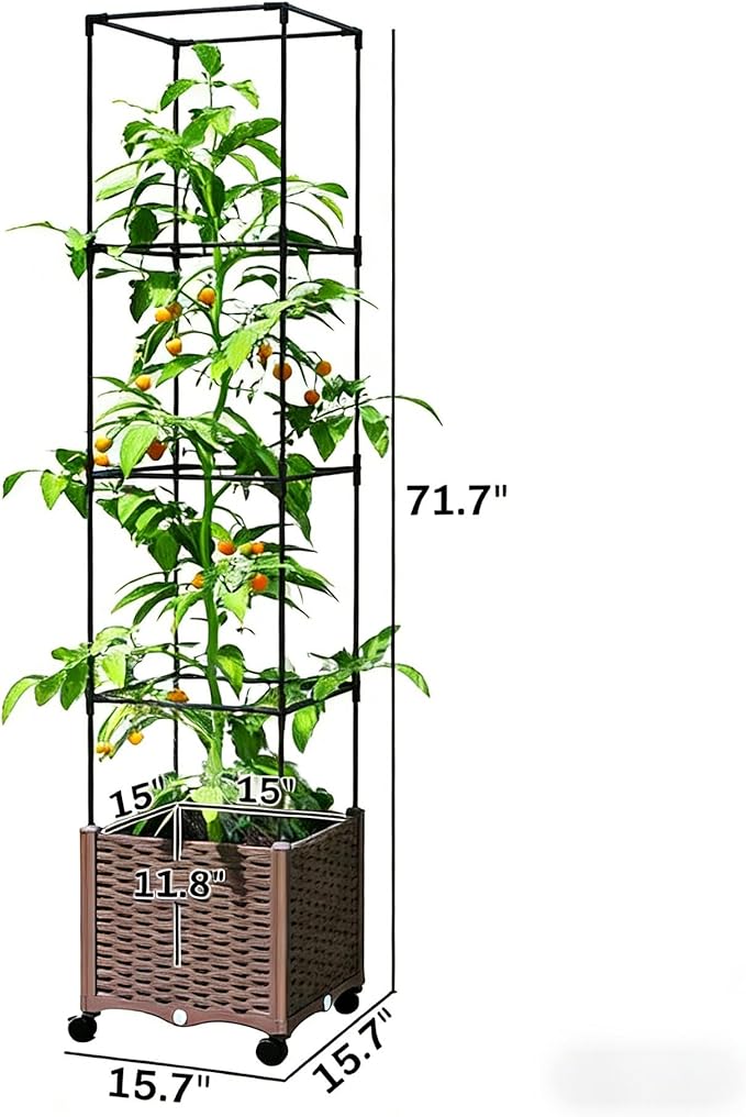 Rolling Raised Garden Bed with Attached Trellis Elevated Plant Cage for Easy-Access Gardening - No-Bend Design with Wheels Ideal for Tomatoes Cucumbers &amp Senior Gardeners