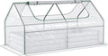 6' x 3' Galvanized Raised Garden Bed with Mini PVC Greenhouse Cover Outdoor Metal Planter Box with 2 Roll Up Windows for Growing Flowers Fruits Vegetables and Herbs Light Gray