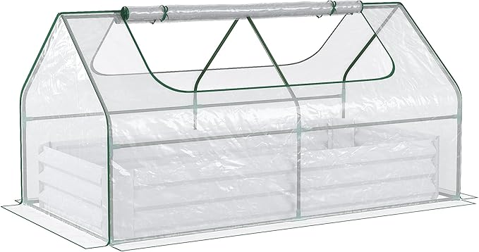 Outsunny 6 x 3 x 1ft Raised Garden Bed with Mini Greenhouse Galvanized Raised Garden Bed with Cover for Herbs and Vegetables Small Greenhouse for Patio Garden Balcony Clear and Light Gray