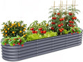 Gruper Galvanized Raised Garden Bed 8×2×1.4 ft Tall Oval Large Metal Planter Raised Garden Boxes Outdoor for Vegetable Fruits Flower Herb Anti-Rust and Sturdy &amp Easy-Setup