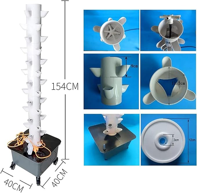 Hydroponic Grow Garden Hydroponic Grow Vertical Tower 45 Hole Hydroponic Tower for Fruits and Vegetables (A)