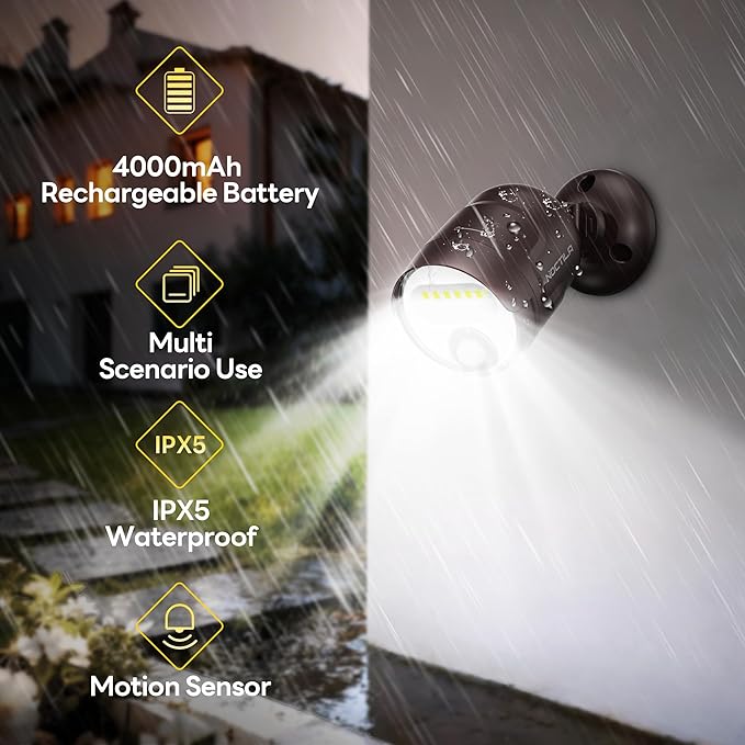 Battery Operated Motion Sensor Light4000mAh Rechargeable Battery Powered Spotlight 600 Lumen Outdoor IP65 Waterproof for PorchYardWallGarden with Dusk to Dawn (Brown-2pcs)