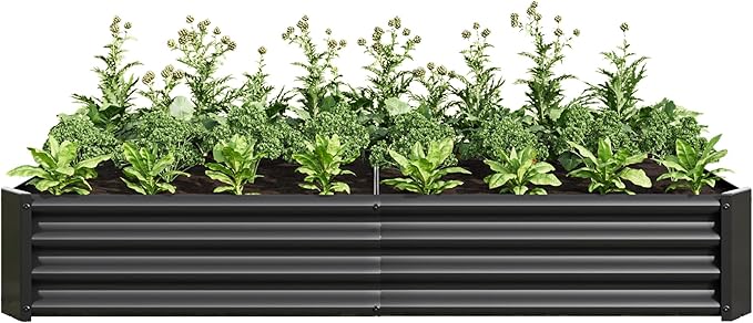 Raised Garden Beds Outdoor for Gardening 6×3×1ft Galvanized Rectangular Plastic Raised Planter Garden Box for Fruit Vegetables Herbs Flowers Growing Bed for Lawn Patio Balcony Black