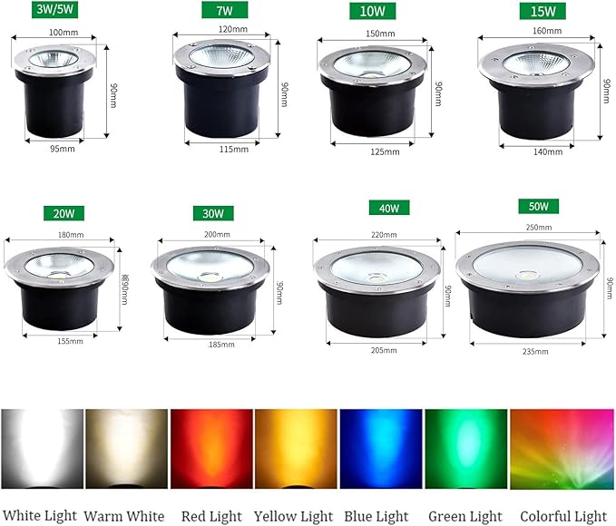 Outdoor Recessed Ground Light COB Round Embedded Underground Light IP66 Waterproof LED Garden Landscape Lights for Pathway Patio Bridge Driveway Decorative Spotlight AC85-110V