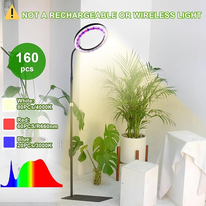 yadoker Grow Light for Indoor Plants160 LEDs Full Spectrum Standing Plant Grow Light with 3H/6H/9H Timer10-Level Brightness 51 Height AdjustableFlow Grow Lamp for Tall Large Indoor Plants