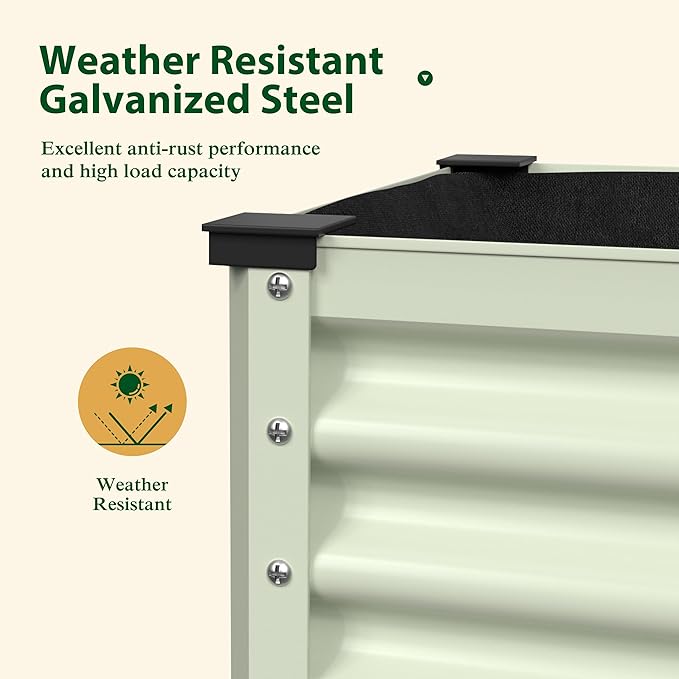 Galvanized Raised Garden Bed with Legs 48 W x 24 D x 32 H Large Metal Elevated Raised Planter Box with Drainage Gaps for Backyard Patio Balcony 507lbs Capacity Beige