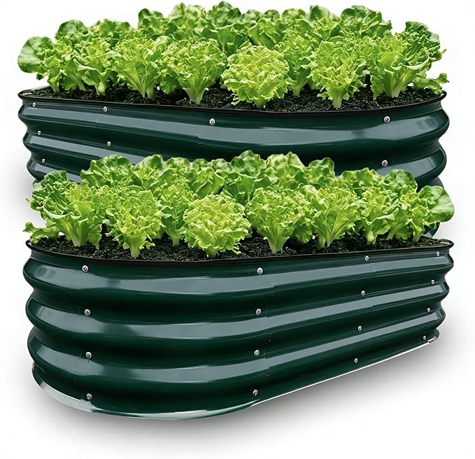 GrowHaus 2 Pack 4x2x1FT Galvanized Raised Garden Bed Planter Boxes Outdoor Metal Garden Beds for Planting Vegetables Flowers Herbs Dark Green