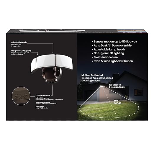 Feit Electric 10.5in Triple-Head Security Flood Light 5000 Lumens Adjustable White 2700K–6500K Microwave Motion Sensor Dusk-to-Dawn Photocell Lumen Select S10.5TFL/5CCT/MM/BZ