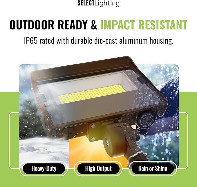 Select LED Flood Light with Photocell 50W/80W/100W Wattage Selectable 13500 Lumen 3000K/4000K/5000K CCT IP65 Waterproof UL Certified Outdoor Security Light for Yard Driveway (Knuckle Mount)