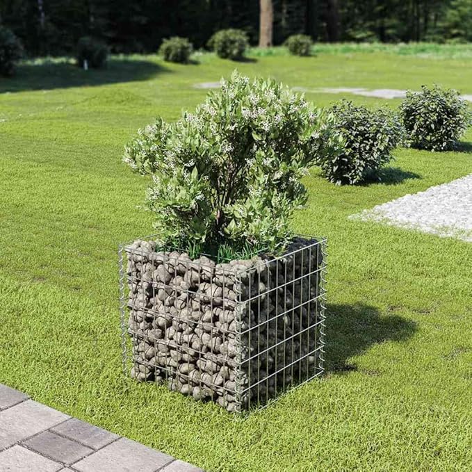 YAFF Gabion Raised Bed Planter - Heavy Duty Galvanized Steel Garden Box 19.7x19.7x19.7 Weather-Resistant Outdoor Plant Container for Flowers Herbs Vegetables