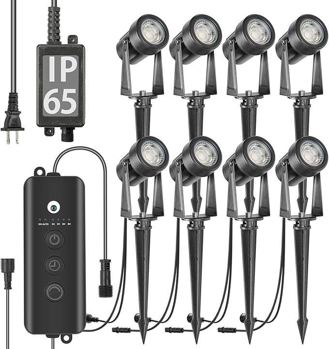 SUNTHIN 8 Pack Landscape Lighting with Dusk to Dawn Sensor Controller Bundle with 2pcs 6.5FT Extension Cord