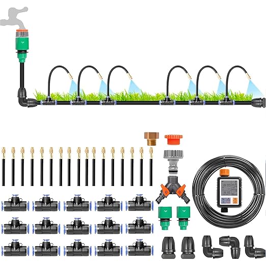 Automatic Garden Watering Kit Drip Irrigation Equipment Nozzle Drip Irrigation Garden Watering 360° Adjustable Misting Nozzle Easy Installation Smart Timer 1Sec - 300 Min 20m+Controller