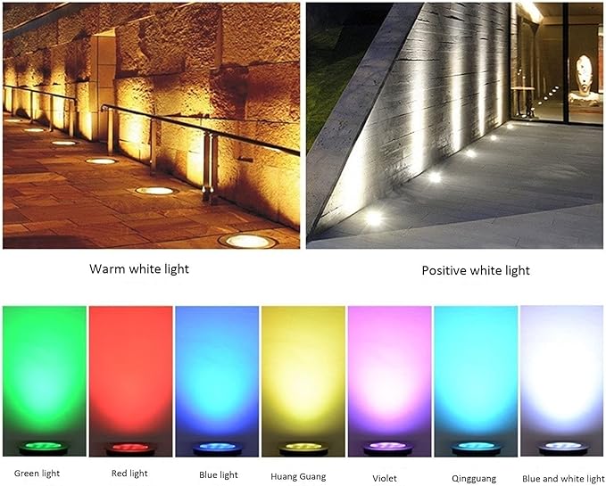 Outdoor Recessed Spotlight - 3W Garden Buried Light - IP65 Water Proof Outdoor LED Underground Recessed Lightm Aluminum Tempered Glass Inground Lamp for Garden Landscape Pathway(RGB24V(3w)) (Green