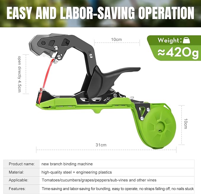 Cekegon Plant Tying Machine 420g Tapener Tying Tool Plant Tying Tool with 10000pcs Staples 20 Rolls Tape (Green)