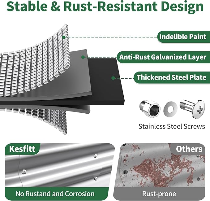 Kesfitt Raised Garden Bed 4x2x1 FT Galvanized Steel Metal Raised Garden Bed Oval Open-Bottom Design 12-Inch Deep for Outdoor Vegetable &amp Herb Gardening Silver