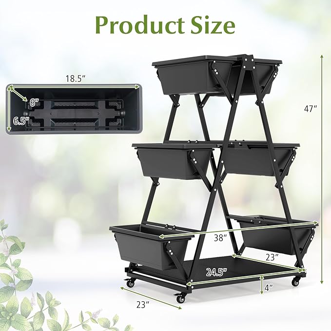Giantex 6-Tier Rolling Raised Garden Bed Vertical Planter Stand on Wheels with 6 Garden Boxes Storage Shelf Indoor Outdoor Freestanding Raised Beds for Flower Strawberry Vegetable Herb