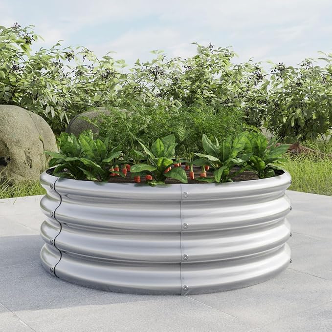 32.08 * 11.4 Tall Round Raised Garedn Bed Metal Raised Beds for Vegetables Outdoor Garden Raised Planter Box Backyard Patio Planter Raised Beds for Flowers Herbs Fruits (Silver)