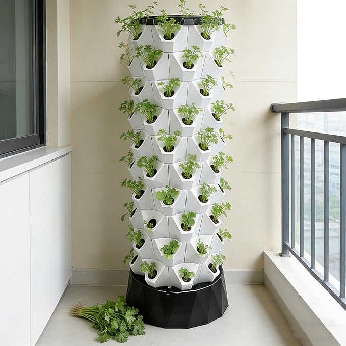 80 Pots Hydroponic Grow Tower Indoor 10-Tier Hydroponic Growing System Kit with 7.93Gal Water Tank &amp 660GPH Pump Automatic Watering Soil-Free Planter for Vegetables Lettuce Strawberry White