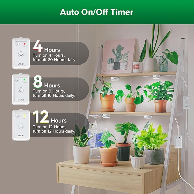 SANSI Grow Light 10W Clip-on LED Plant Lamp with 4-Level Dimmer Auto On/Off Timer+Puck Grow Light LED Plant Light for Indoor Plants Full Spectrum 10W Small