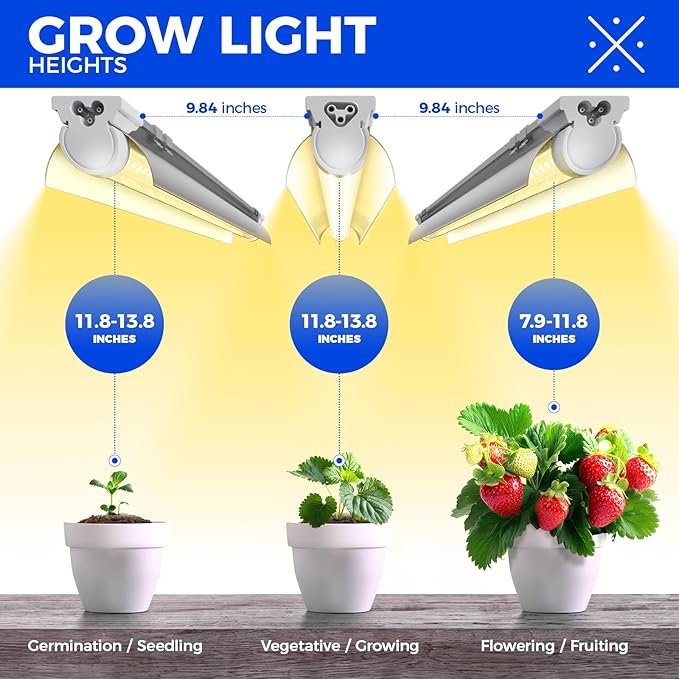 Barrina 3FT T8 Grow Light 180W(6 x 30W) 1000W Equivalent Full Spectrum Plant Light Growing Lamp Fixture LED Grow Light Strips for Indoor Plant Greenhouse Linkable Design Yellow 6-Pack