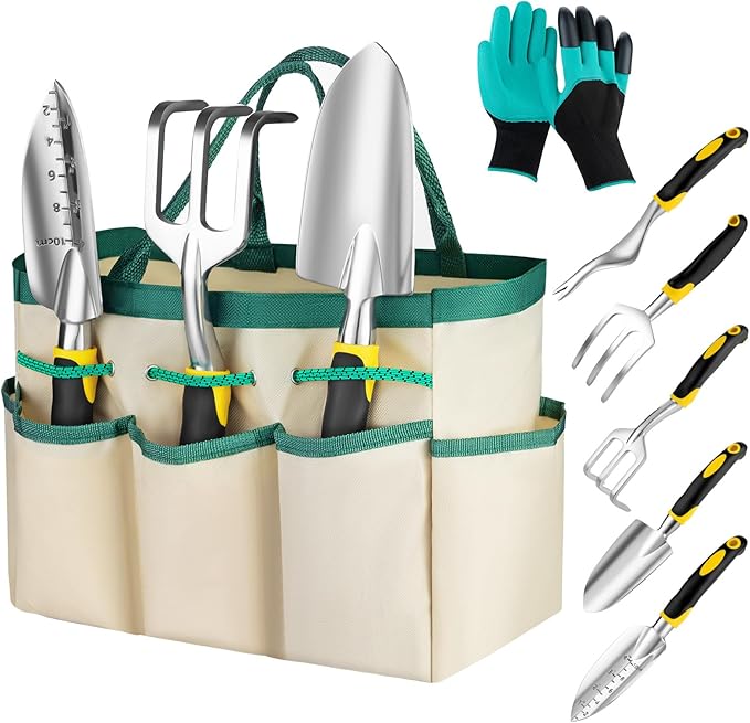 Garden Tools Ergonomic Gardening Tools Gardening Hand Tools Aluminum Alloy Material 7-piece an Ideal Gardening Gift for Women Men and Parents Yellow