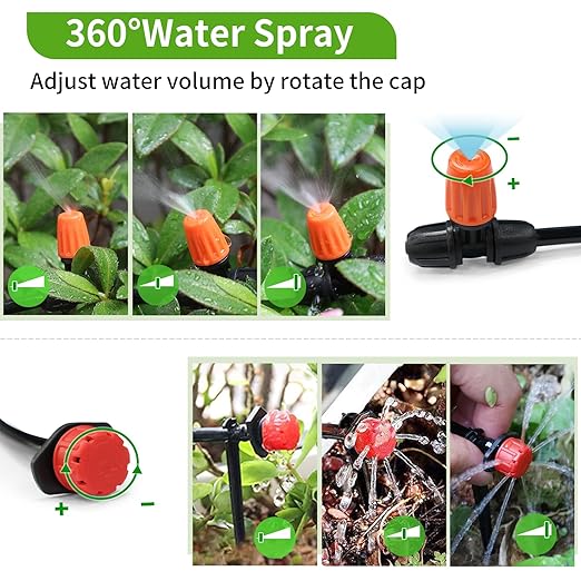 Locked - Connect Drip Irrigation Kit 98ft Garden Drip Irrigation System Automatic Micro Watering System with 4/7 inch Tubing Hose with Misting Nozzle Emitters for Garden Bed Patio Greenhouse