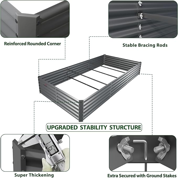 A ANLEOLIFE 4 Pcs 8X4X1.5 ft Rectangular Galvanized Raised Garden Beds Outdoor for Planting Vegetables Flowers Herb Quartz Grey