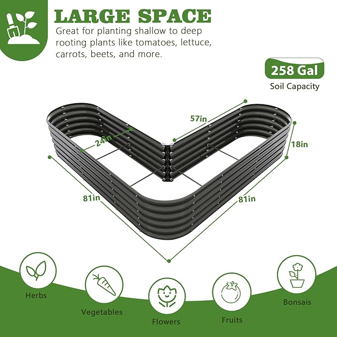 A ANLEOLIFE 2 Set Heart-Shaped Galvanized Raised Garden Beds Outdoor81x81x18in Large Metal Planter Box for Planting Vegetables Flowers Herb Anti-Rust &amp Easy-Setup Quartz Grey