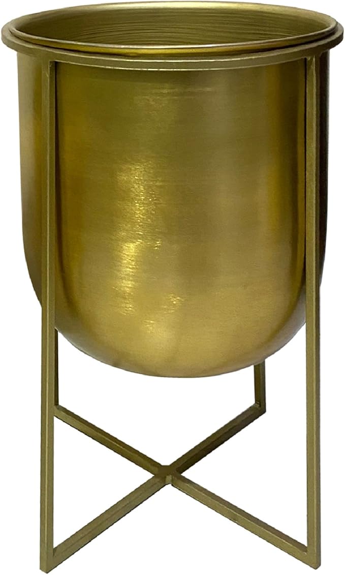 Generic 16 13 Inch High Brass Raised Planter with Stand Set of 2 Gold