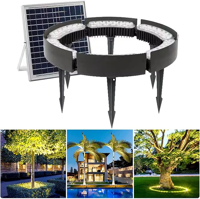 Solar Garden Lights Low Voltage Landscape Tree Ring Lights Landscape Spotlights for Palm Tree Planters Lawn(6000KPack of 6)