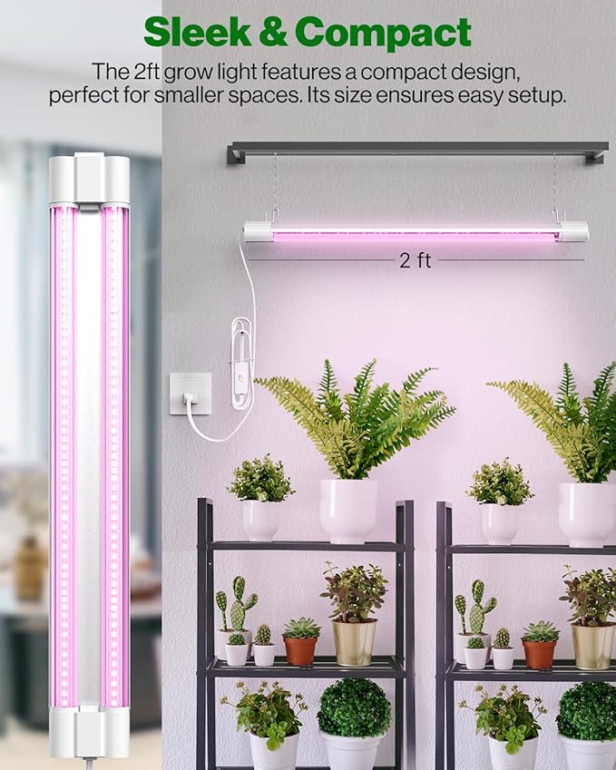 Sunco 2ft Grow Light LED 20W Full Spectrum for Seed Starting Seedling Indoor Plants Plug in Suspended Fixture Link Up to 8 Inline Switch ETL 4 Pack.