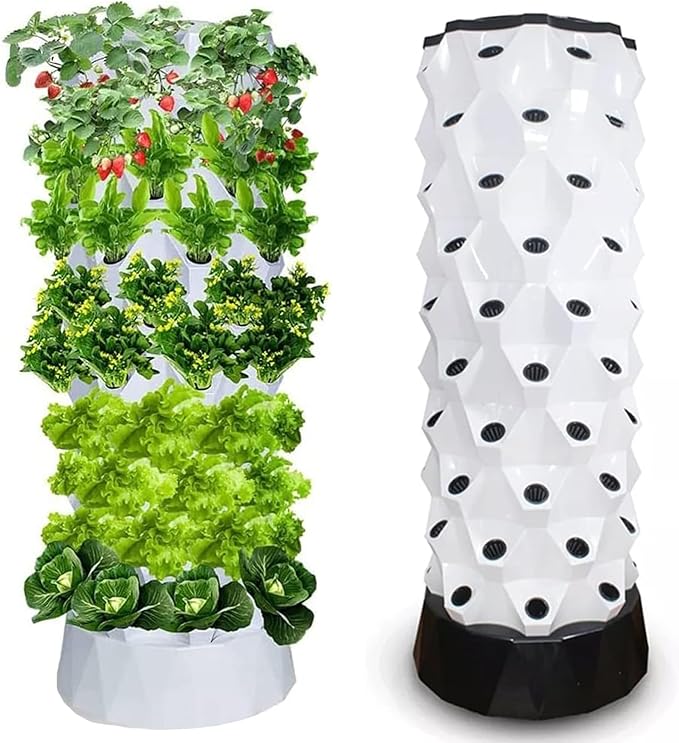Hydroponics Tower - Hydroponics Growing System for Indoor Herbs Fruits and Vegetables - Aeroponic Tower with Hydrating Pump Timer Adapter Seeding Bed &amp Net Pots6floors