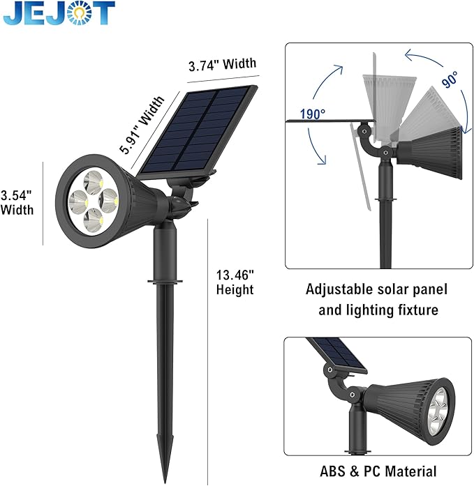 Solar Lights Outdoor Waterproof IP656500K Super Bright LED2 Lighting Modes Solar Powered Yard Garden Solar Spot Lights for Flag Landscape Auto On/Off-4 Pack