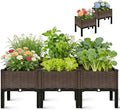 CloudDream 3Piece Brown Raised Garden Box Set Ideal for Growing Vegetables Herbs Flowers &amp Succulents. with Built-in Drain outlets andit Works Well Indoors and Outdoors Suitable (Brown)