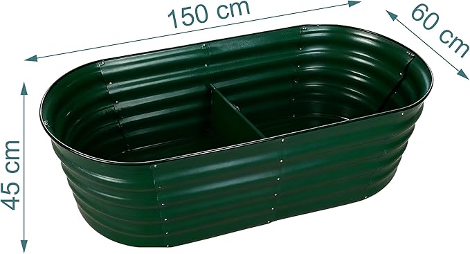 Relaxdays Raised Bed Galvanised Metal Flowers Plants &amp Vegetables H 45 x W 150 x D 60 cm Oval Plant Bed Green