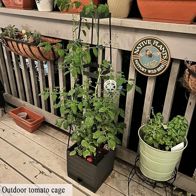 Tomato Cage with Trellis 43 H Tomato Planter Box Outdoor for Climbing Plants Flowers Potato Vine Vegetables Portable Self Watering Raised Garden Bed for Patio Greenhouse
