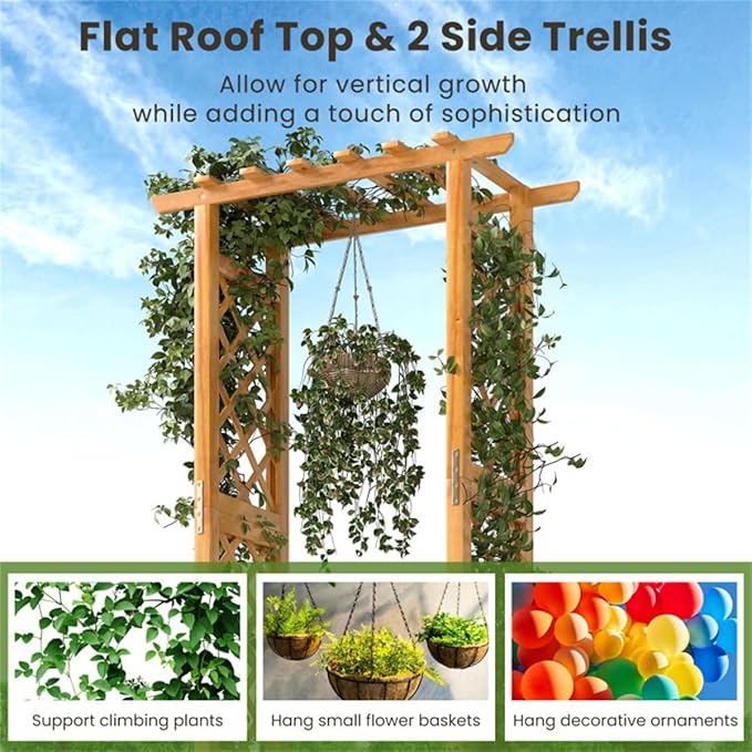 60 Tall Pine Wooden Raised Garden Bed with Trellis &amp Flat Roof Planter Box for Climbing Plants Outdoor Planting Stand Roof Climbing Plant Support Raised Beds Backyard Planter Wooden Garden Pla