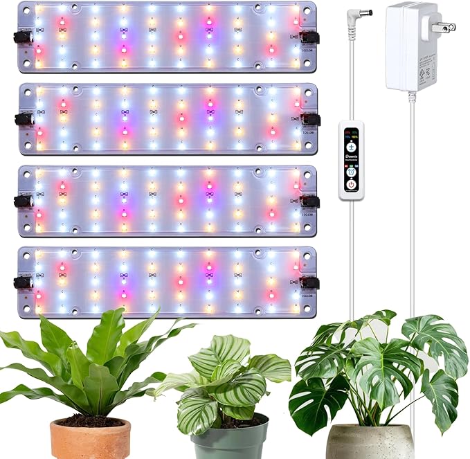 DOMMIA Grow Lights 40W Linkable Grow Lights for Indoor Plants Full Spectrum 6/12/16h Timer Dimmable Ultra-Thin Plant Lights for Indoor Growing Pinkish White 1-Set